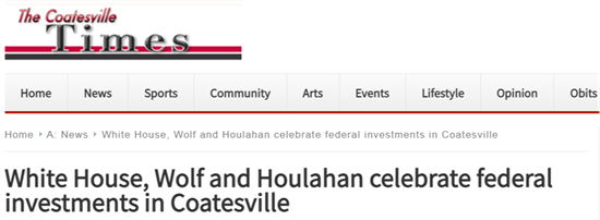 Coatesville Times: WH, Wolf and Houlahan Celebrate Federal Investments In Coatesville